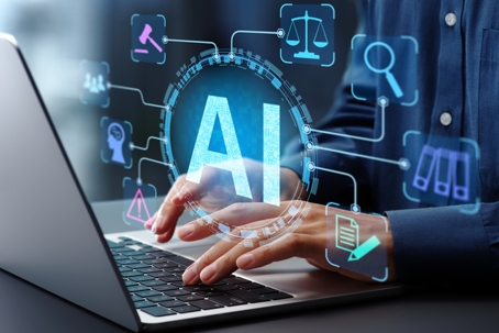 AI governance and responsive generative artificial intelligence use. Compliance strategy and risk management. stock photo
