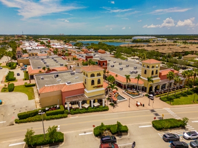 Aerial drone photo Miromar Outlets in Estero FL USA stock photo