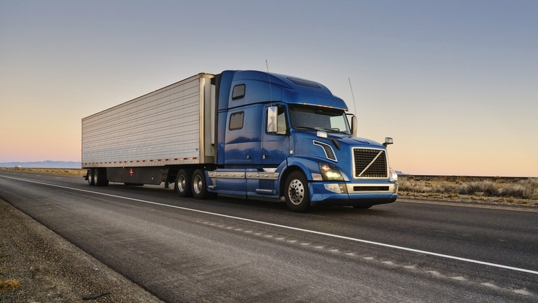 Long Haul Semi Truck On a Western USA Interstate Highway stock photo