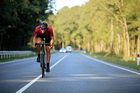 Man Riding Bicycle On Road stock photo