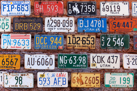Old American state license plates stock photo