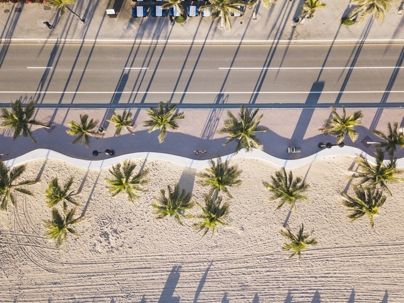 Fort Lauderdale Beach at sunrise from drone point of view stock photo