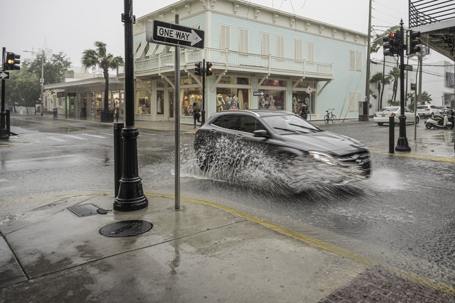A street in Key West, Florida, in the aftermath of a tropical storm. stock photo
