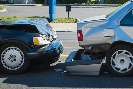 Auto accident involving two cars stock photo