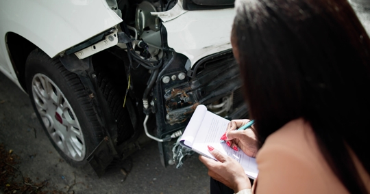 African American Car Insurance Agent Inspecting Accident