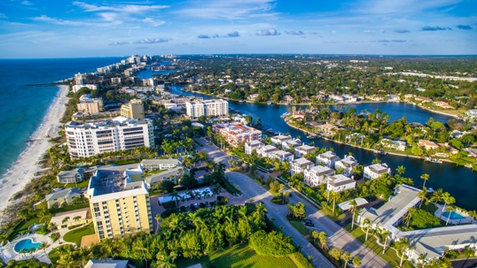Naples, Florida - Panoramic aerial view of the beautiful city beach stock photo