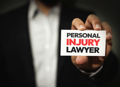 Personal Injury Lawyer showing card with typography on it, close up. Person, lawyer, injury lawyer, justice, practice stock photo