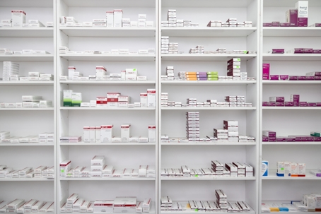 Pharmacy Shelf with Prescriptions