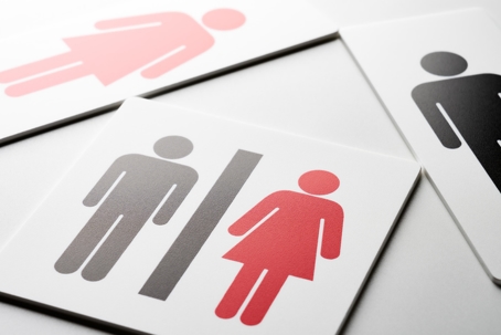 Restroom sign on white background stock photo