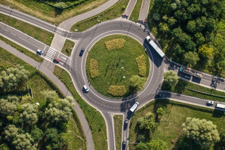 Aerial view of roundabout stock photo
