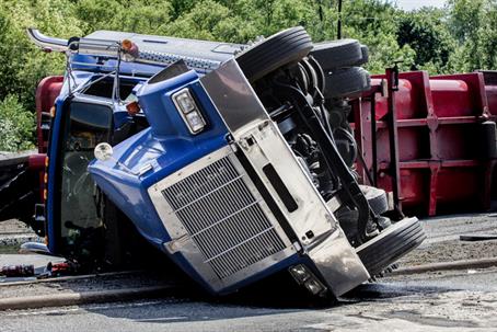 Rolled Over Semi-truck stock photo