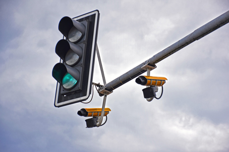 Traffic light with speed cameras stock photo