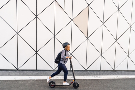 Commute to work on an electric scooter stock photo
