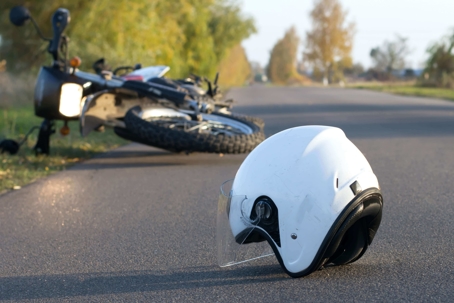 motorcycle helmet on the road after motorcycle accident